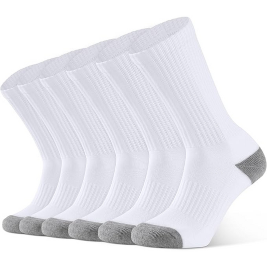 Mens Cushioned Athletic Sports Crew Cotton Socks White - 6 Pairs