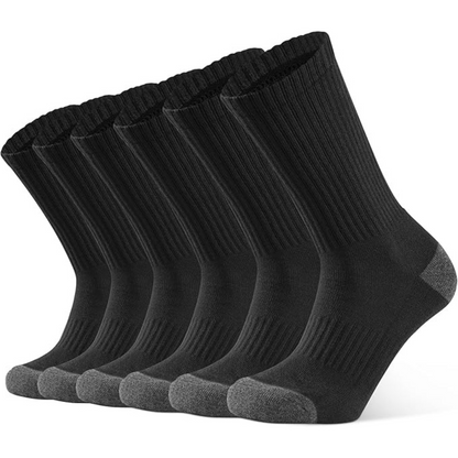 Mens Cushioned Athletic Sports Crew Cotton Socks Black - 6 Pairs