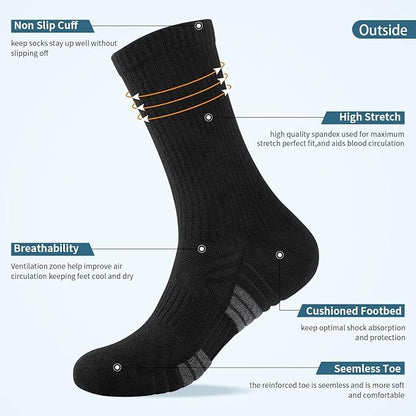 Mens Thermal Winter Athletic Breathable Socks - 6 Pairs