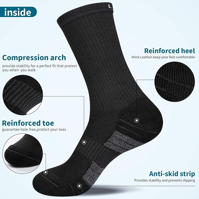 Mens Thermal Winter Athletic Breathable Socks - 6 Pairs