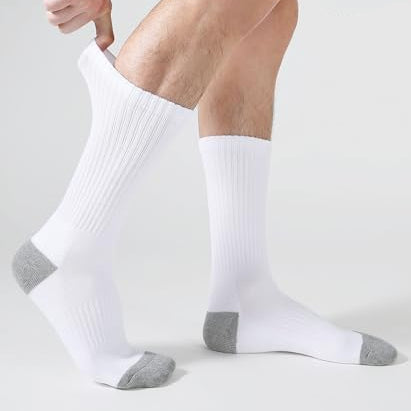 Mens Cushioned Athletic Sports Crew Cotton Socks White - 6 Pairs