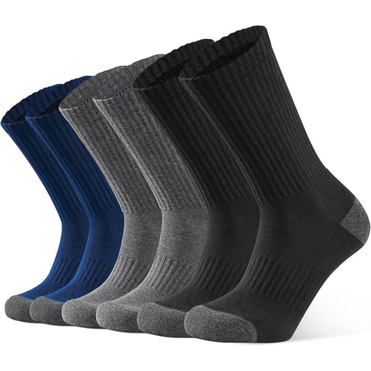 Mens Cushioned Athletic Sports Crew Cotton Socks Black/Grey/Navy Blue - 6 Pairs