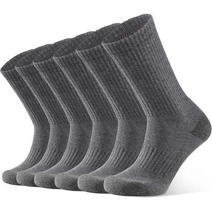 Mens Cushioned Athletic Sports Crew Cotton Socks Grey - 6 Pairs