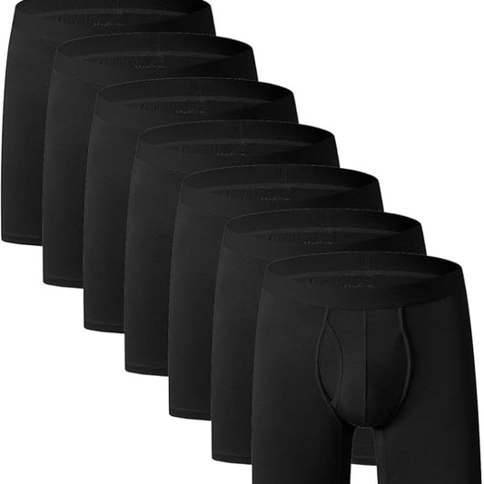 Mens Soft Bamboo Boxer Shorts High Rise Black - 7 Pack