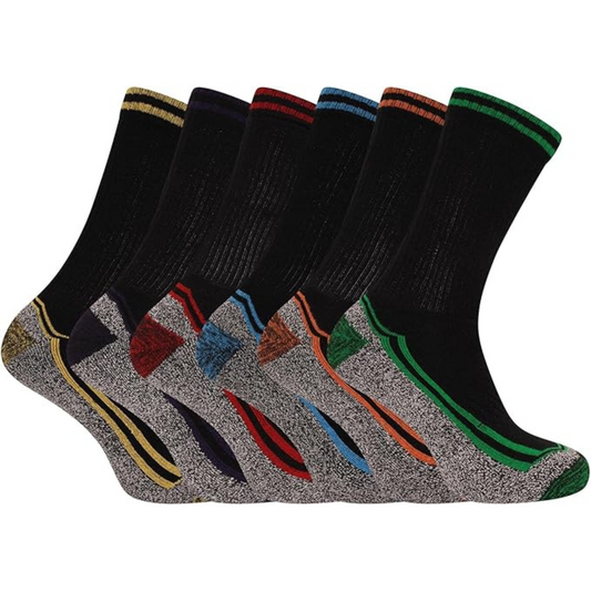 Mens Bamboo Work Heavy Duty Cotton Anti Sweat Socks - 6 Pack